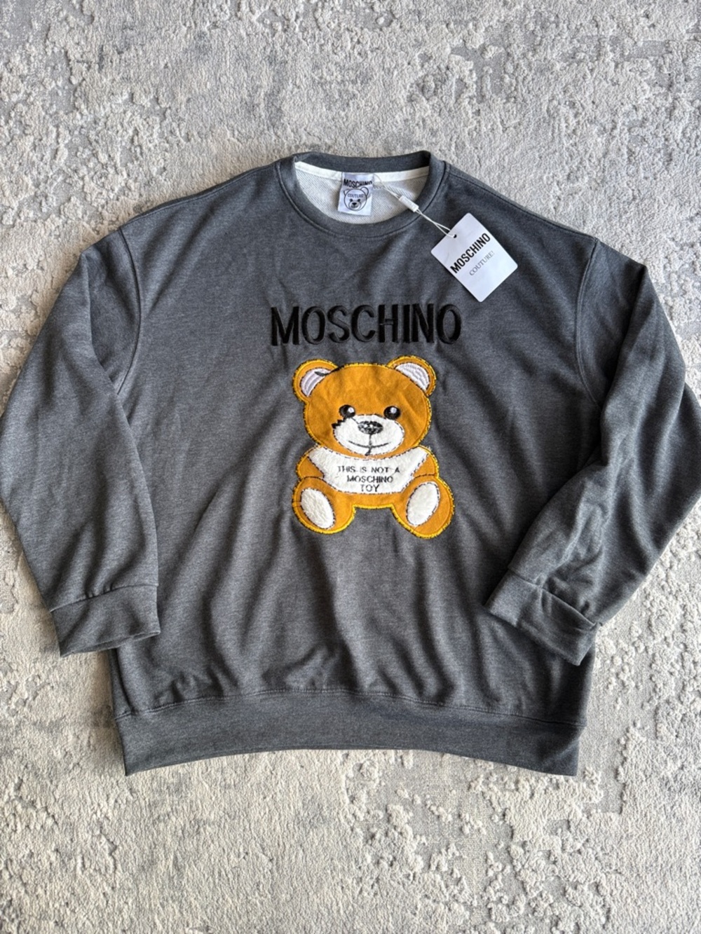 Moschino like Gray Sweatshirt with Yellow Teddy Applique